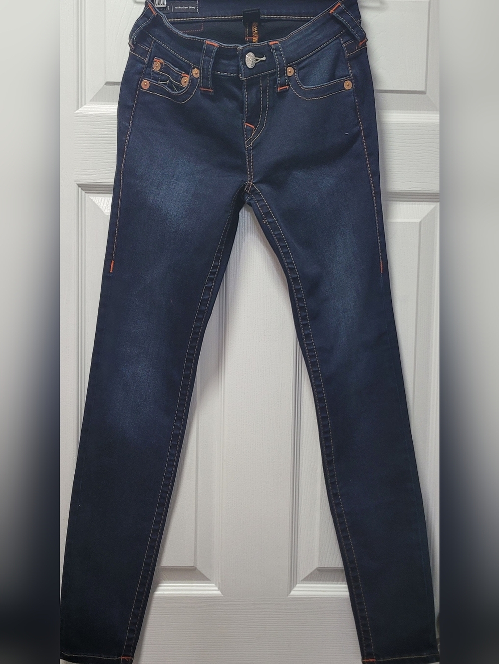 True Religion Halle Mid Rise Super Skinny Jeans Women's Sz 25 Dark Wash Stretch